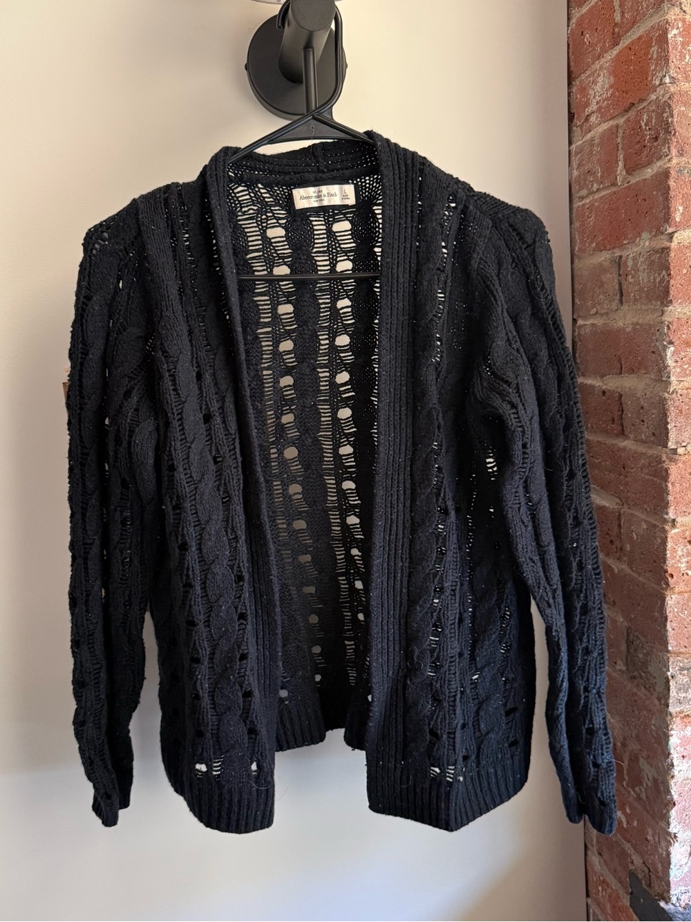 Abercrombie & Fitch Navy Open-Knit Cable Cardigan